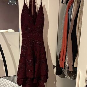 Emerald Sundae Burgundy High Low Dress